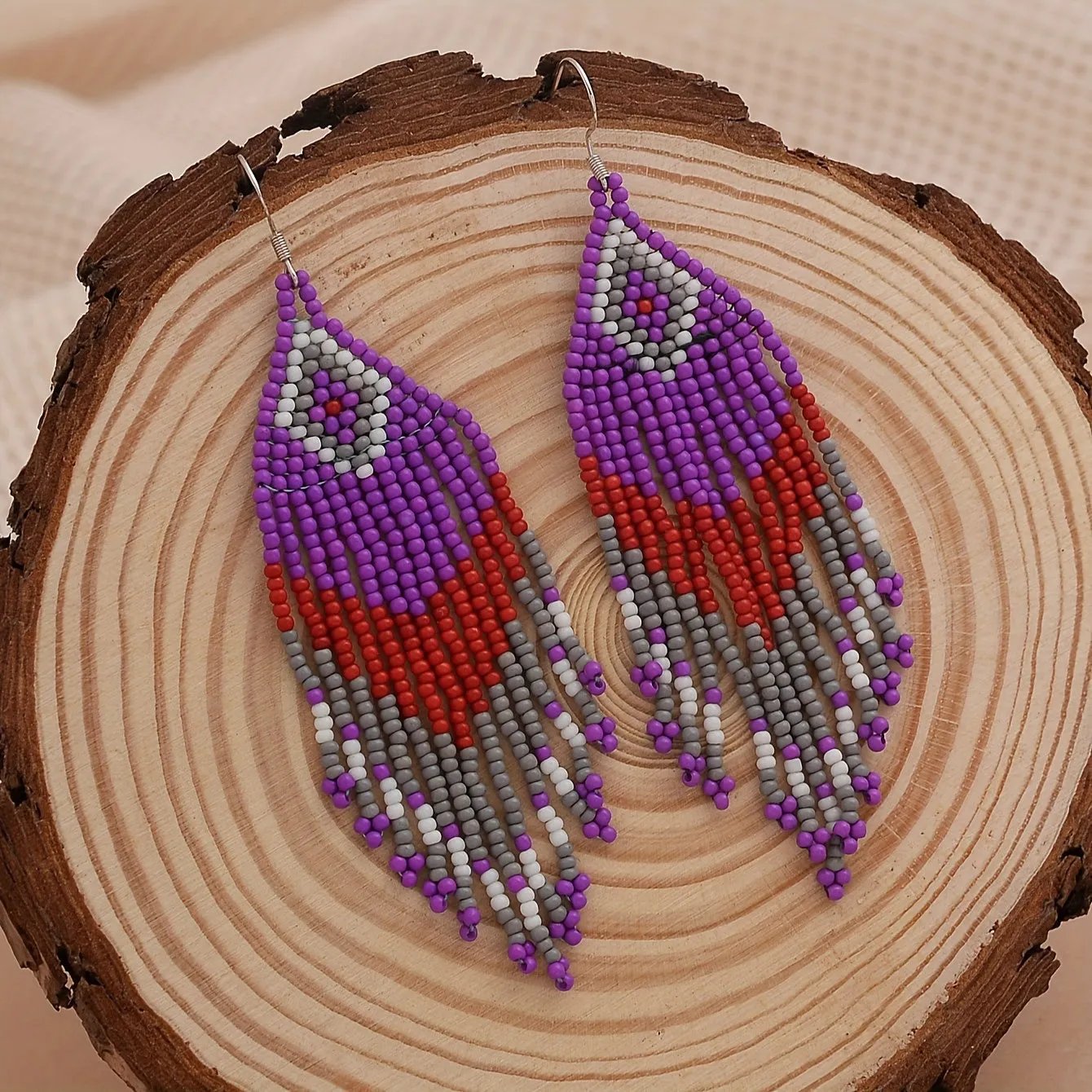 Boho Beaded Tassel Dangle Earrings