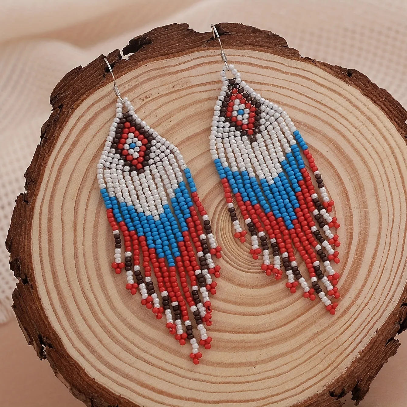 Boho Beaded Tassel Dangle Earrings