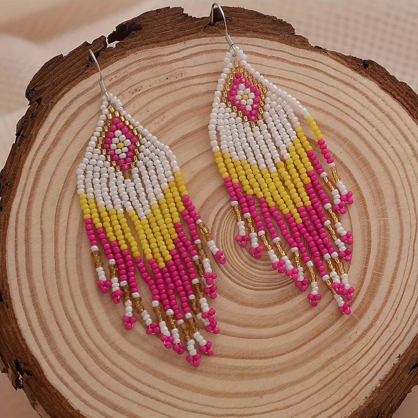 Boho Beaded Tassel Dangle Earrings