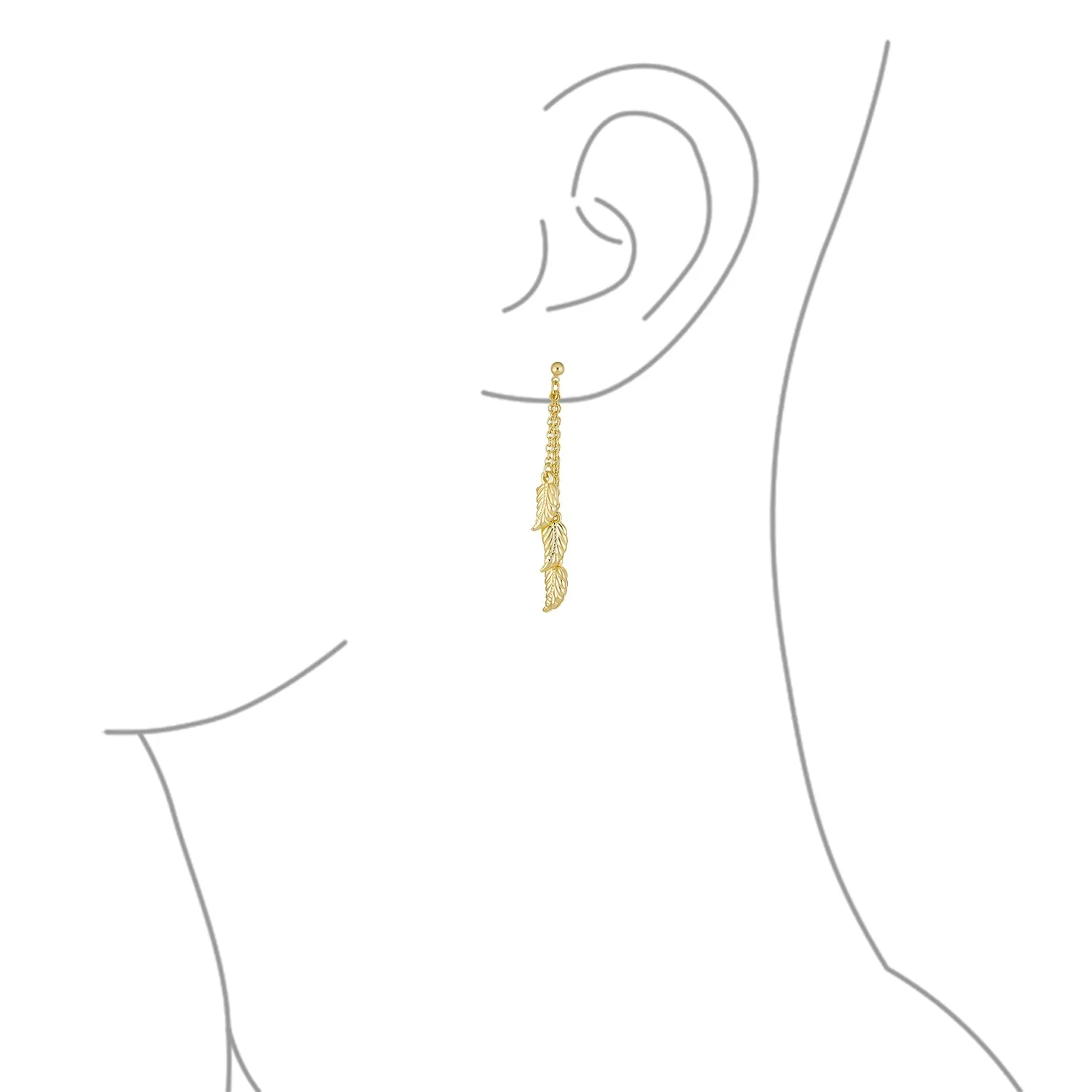 Boho Native American Style Dangle Earrings with Feather Leaf Charms Gold Plated