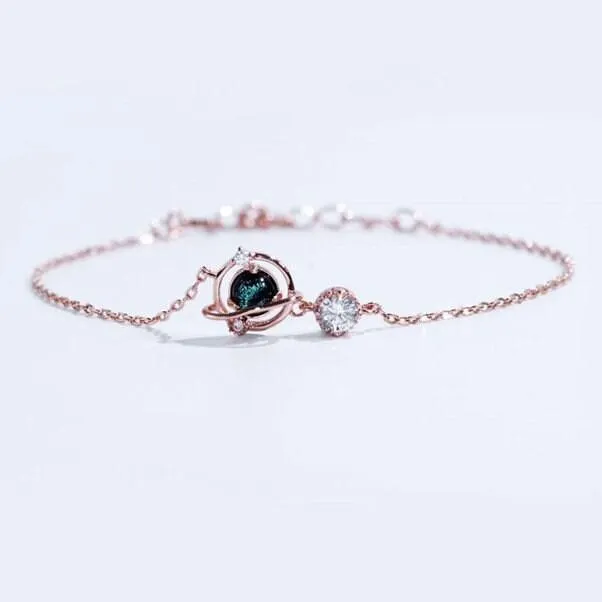 Bracelet for Women 925 Sterling Silver Zircon Blue Planet Charm Bracelet Gift for Her