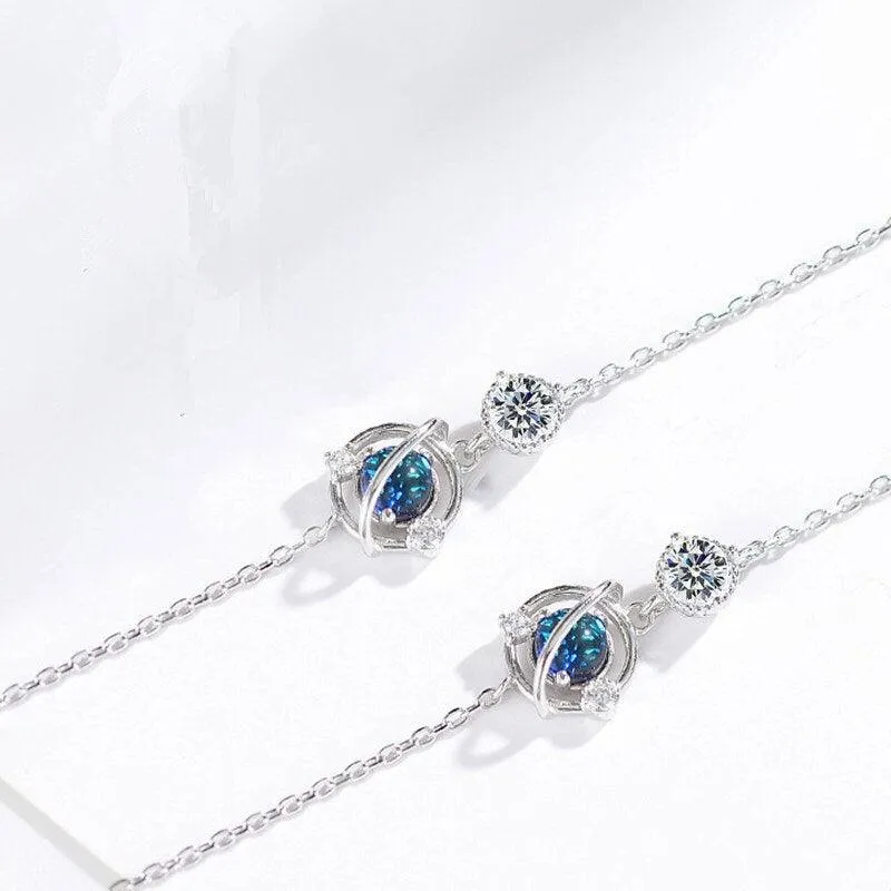 Bracelet for Women 925 Sterling Silver Zircon Blue Planet Charm Bracelet Gift for Her