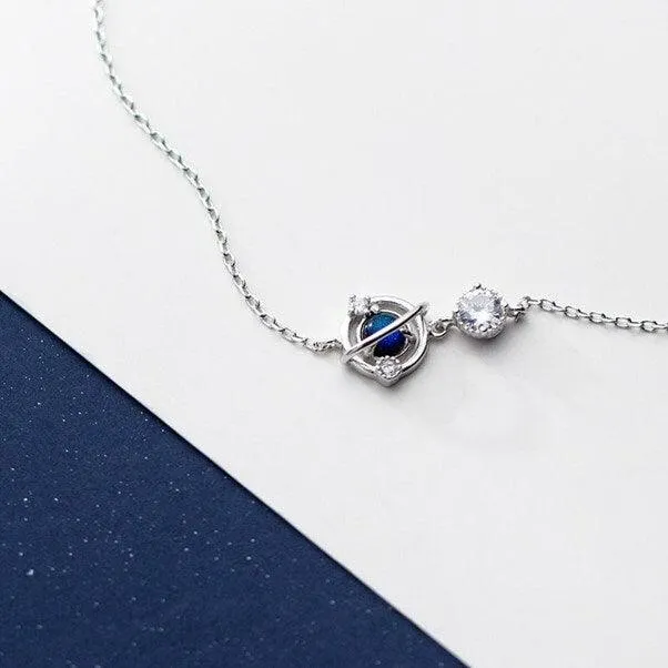 Bracelet for Women 925 Sterling Silver Zircon Blue Planet Charm Bracelet Gift for Her