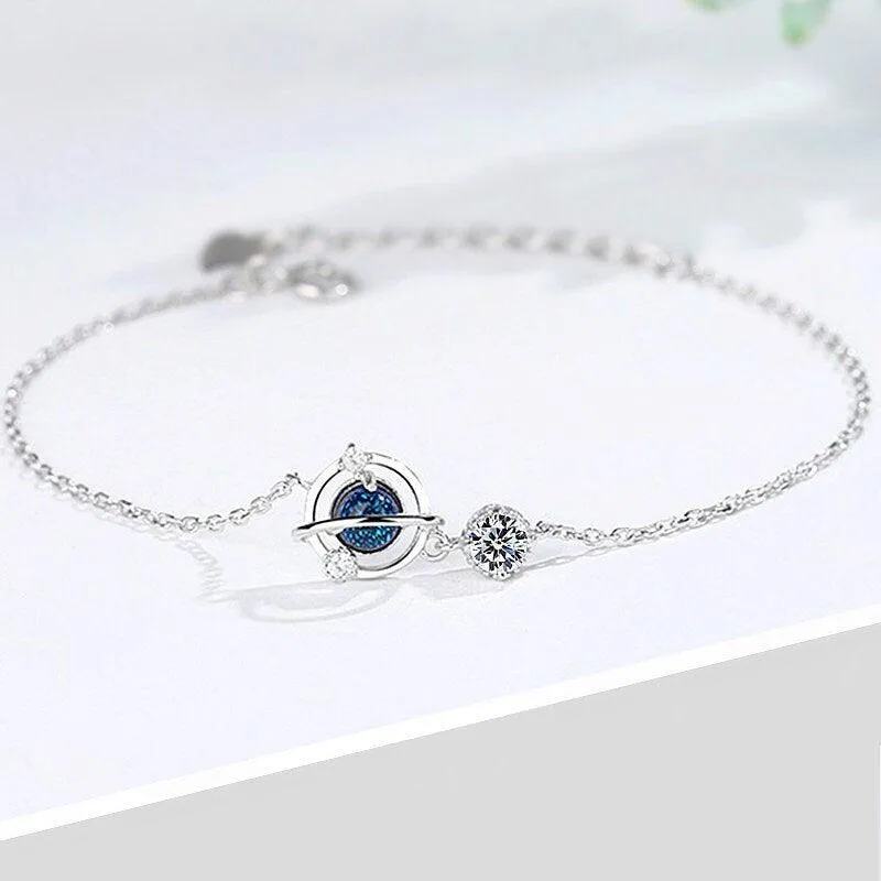 Bracelet for Women 925 Sterling Silver Zircon Blue Planet Charm Bracelet Gift for Her