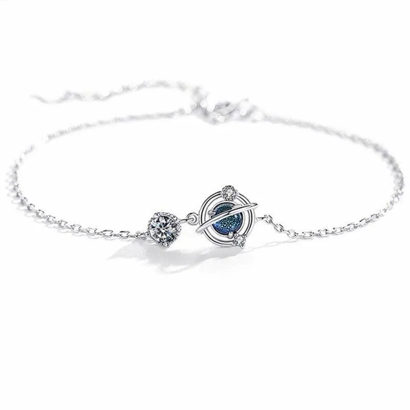 Bracelet for Women 925 Sterling Silver Zircon Blue Planet Charm Bracelet Gift for Her