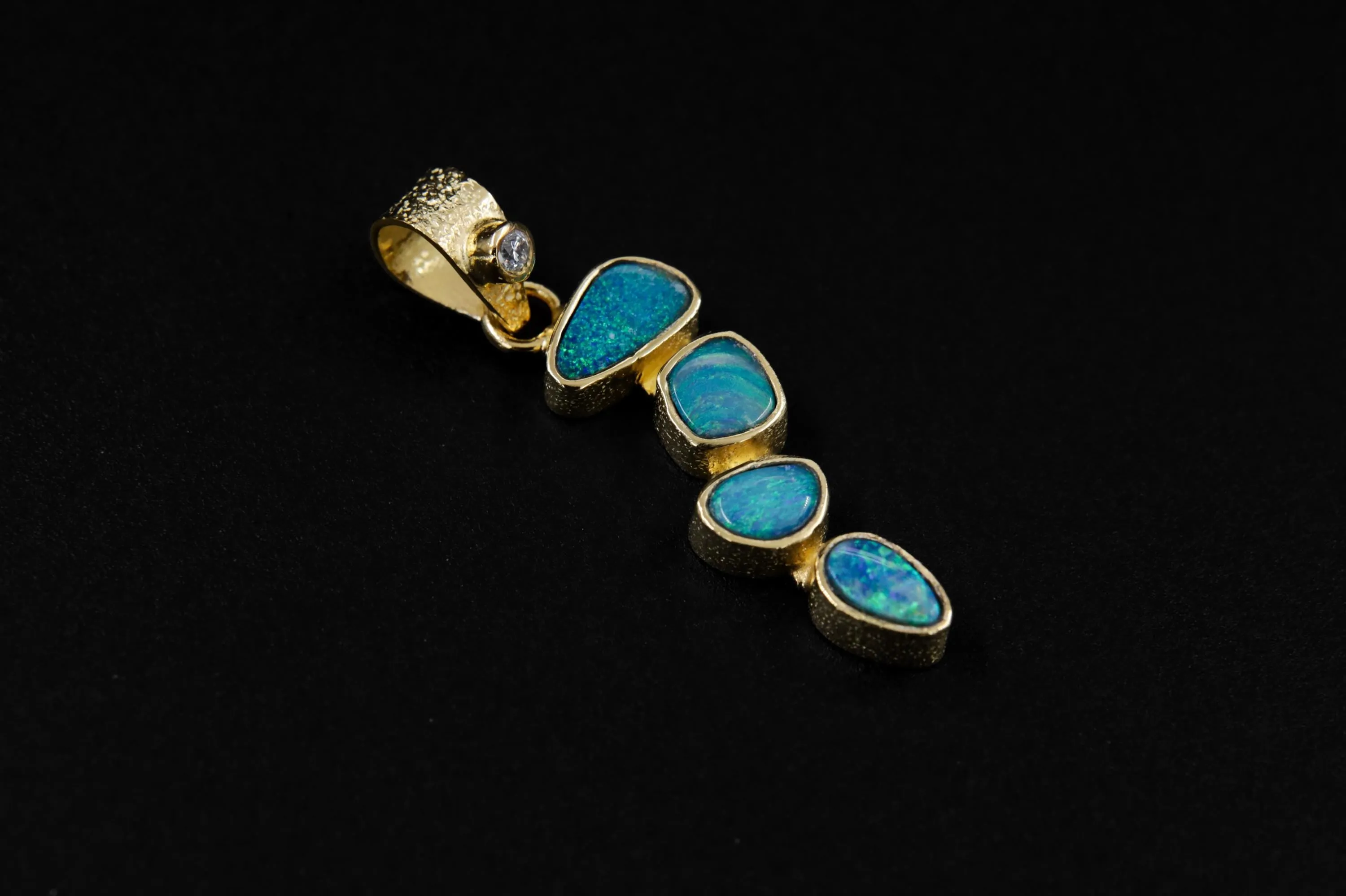 Brilliant Cut Zircon, Australian Opal Droplet Pendant, Sterling Silver, Gold Plated 18k, Healing Energy & Personal Power Crown Chakra Cancer