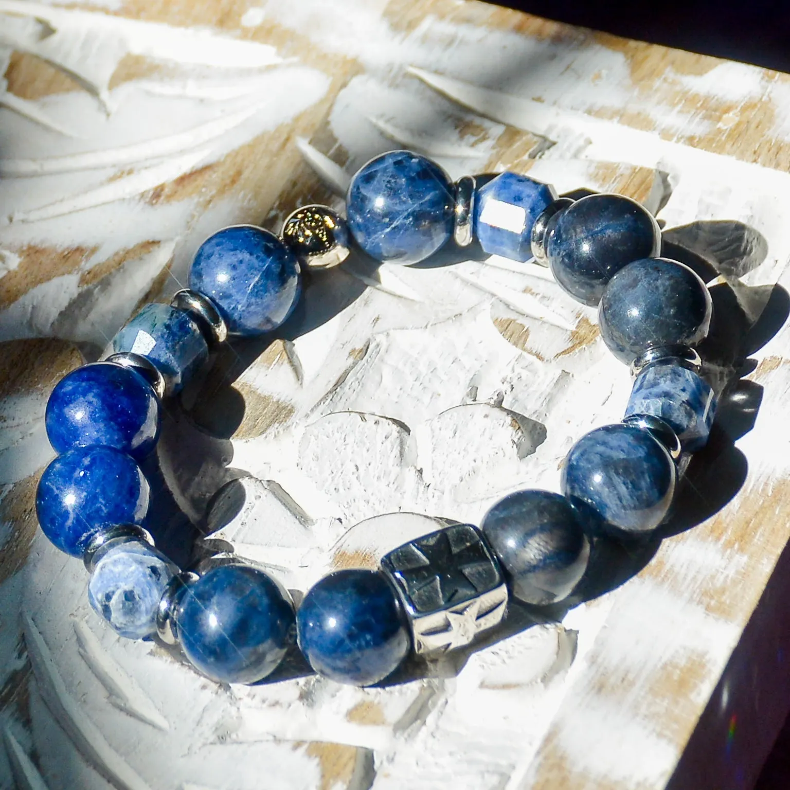 Calming Vibrations Sodalite Bracelet with Silver Cross Accent