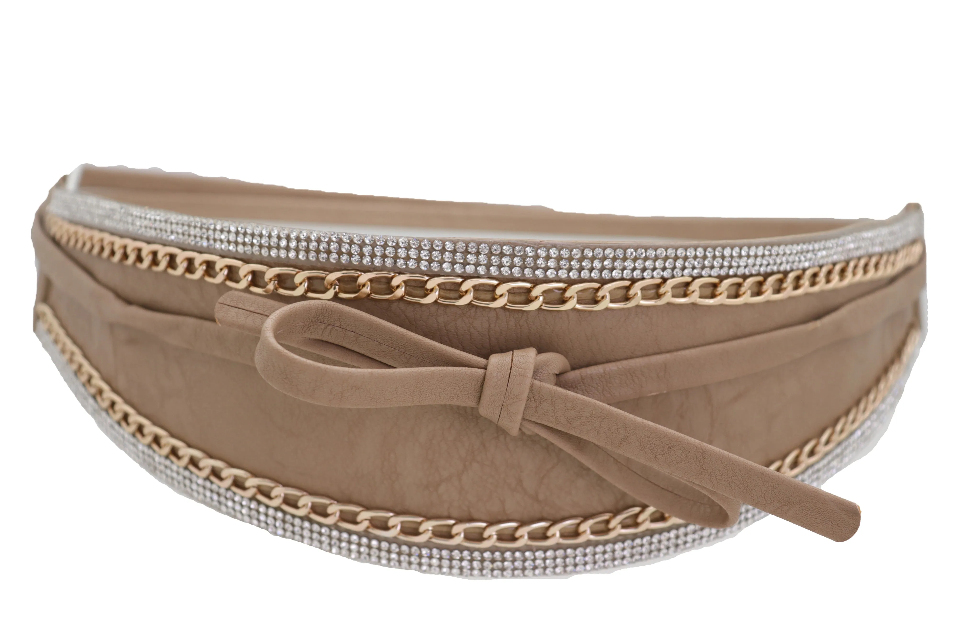 Caramel Beige Wrap Around Wide Waistband Tie Kimono Style Belt Size S M