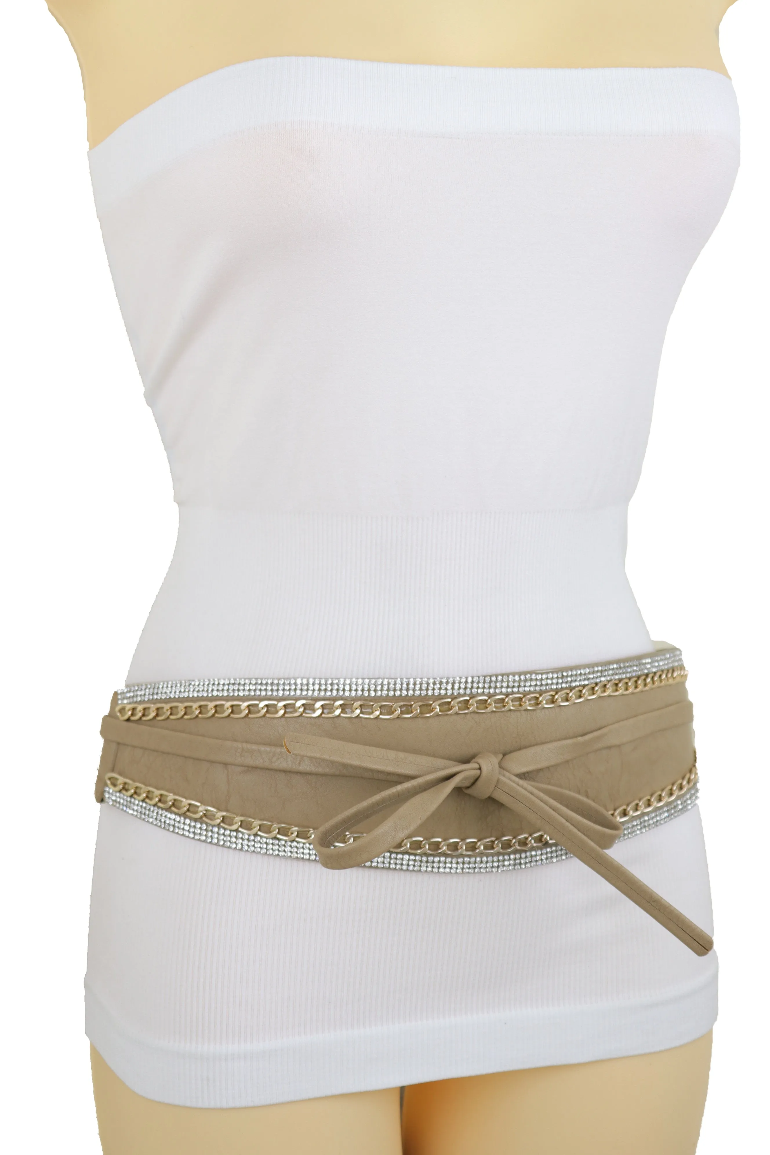 Caramel Beige Wrap Around Wide Waistband Tie Kimono Style Belt Size S M