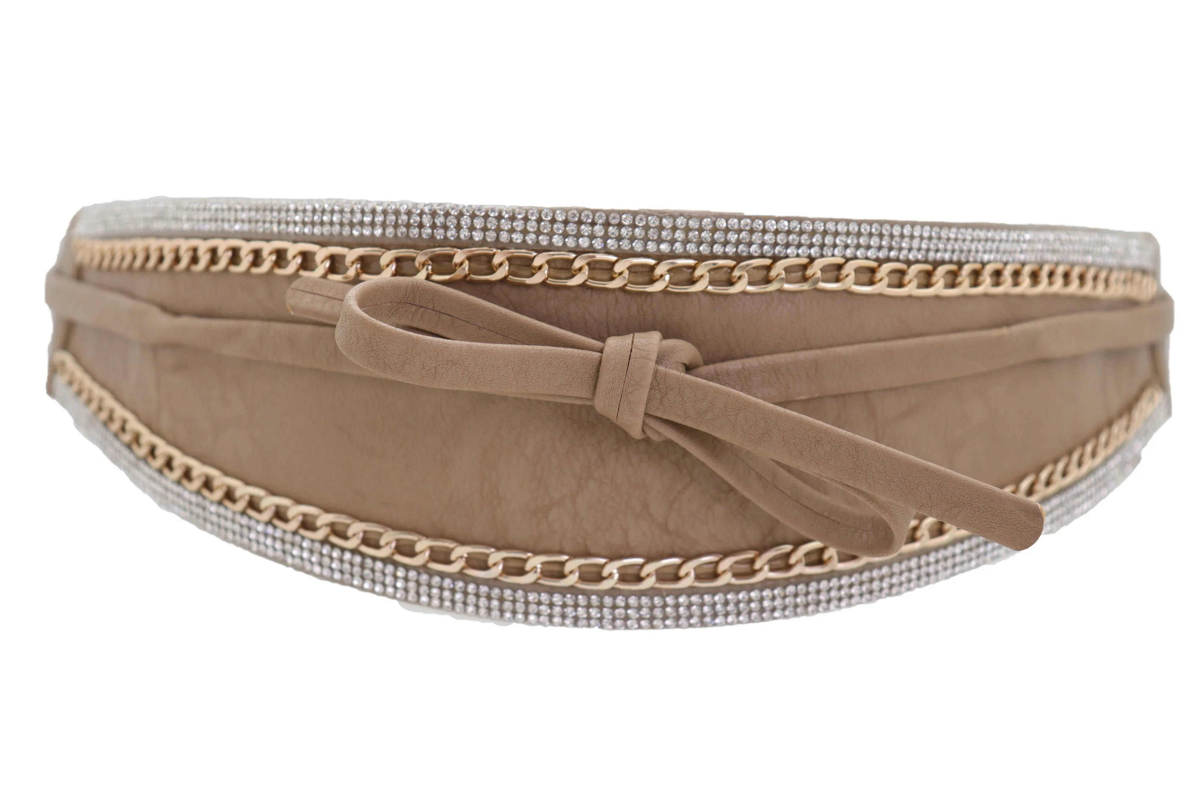Caramel Beige Wrap Around Wide Waistband Tie Kimono Style Belt Size S M