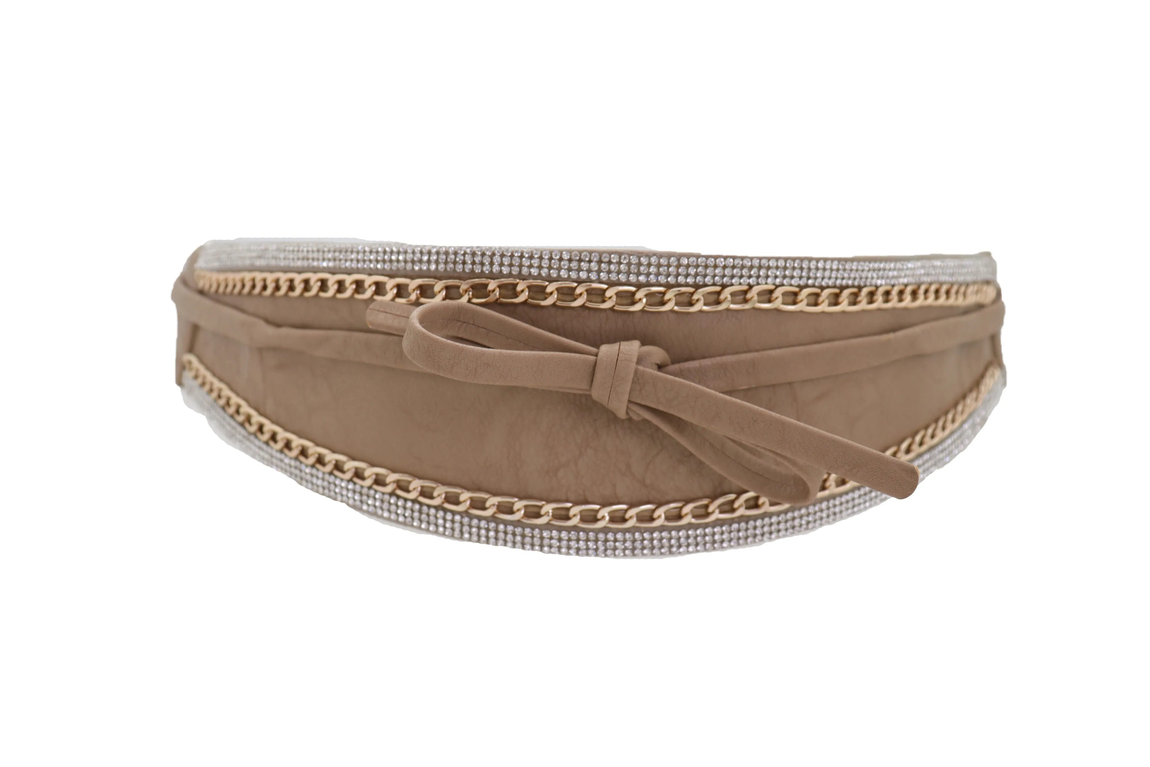 Caramel Beige Wrap Around Wide Waistband Tie Kimono Style Belt Size S M