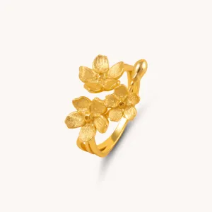 Cherry Blossom Bunch Gold Adjustable Ring W.