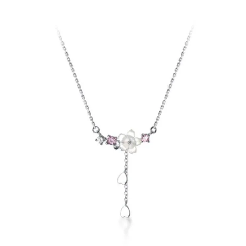 Cherry Flower Shell Long Tassel Necklace Sweet Heart Pendant