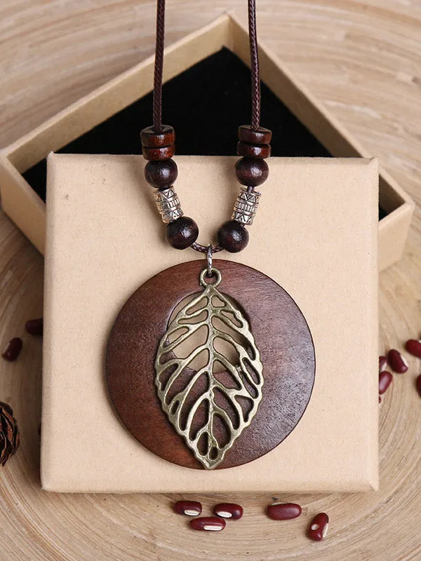 Chicmy-Original Vintage Wood Alloy Leaf Necklace