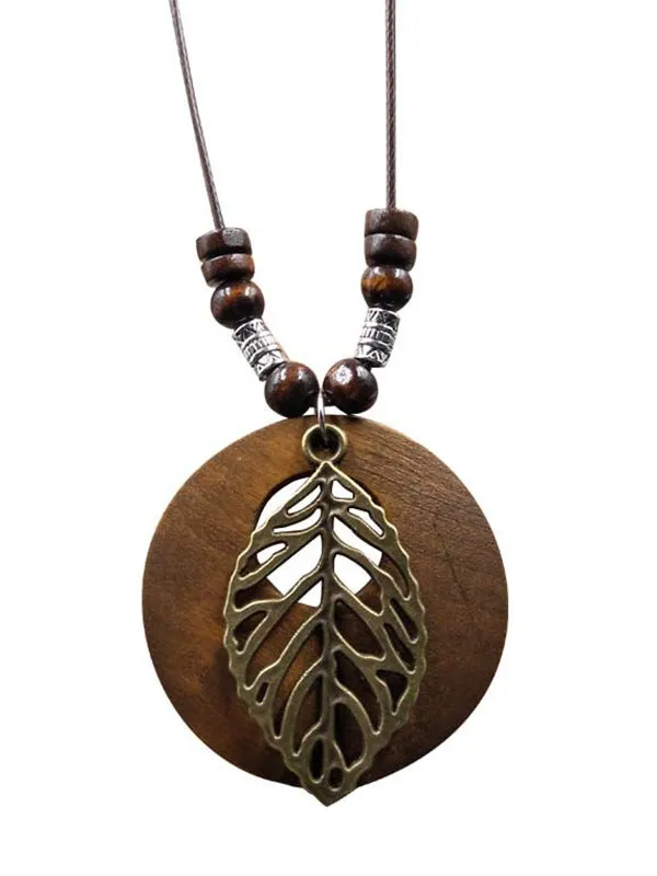 Chicmy-Original Vintage Wood Alloy Leaf Necklace