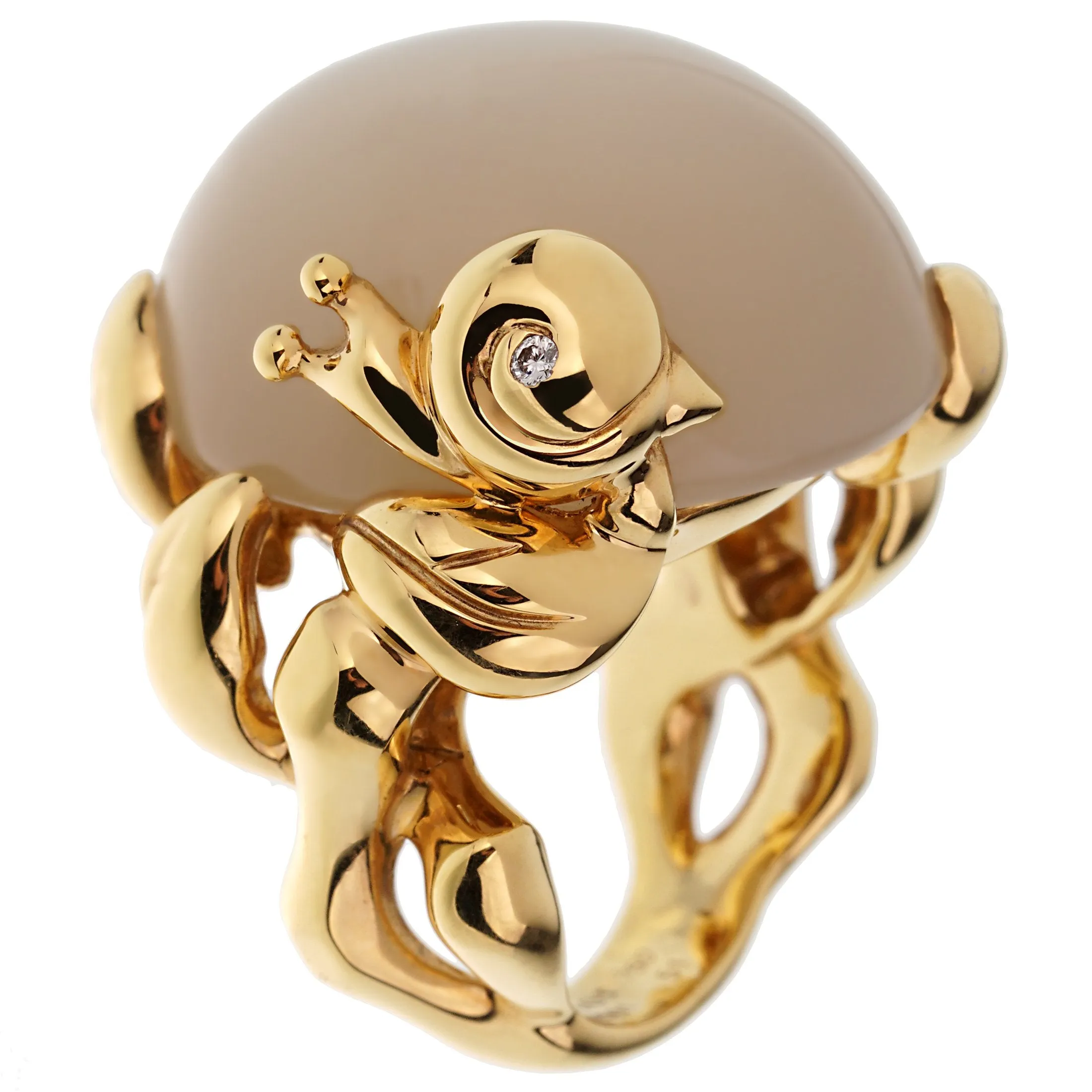 Christian Dior 40ct Moonstone Diamond 18k Yellow Gold Cocktail Ring Sz 5 1/2