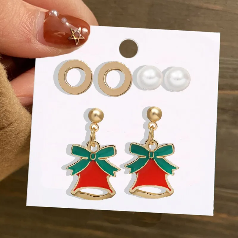 Christmas Circle Round Heart Deer Elk Pendant Earrings for Women Creative Festival Dangle Earrings Jewelry Accessories