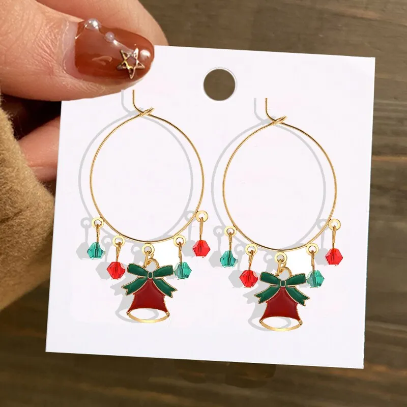 Christmas Circle Round Heart Deer Elk Pendant Earrings for Women Creative Festival Dangle Earrings Jewelry Accessories