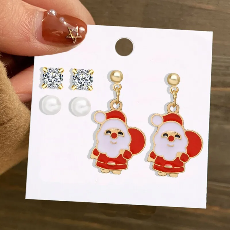 Christmas Circle Round Heart Deer Elk Pendant Earrings for Women Creative Festival Dangle Earrings Jewelry Accessories