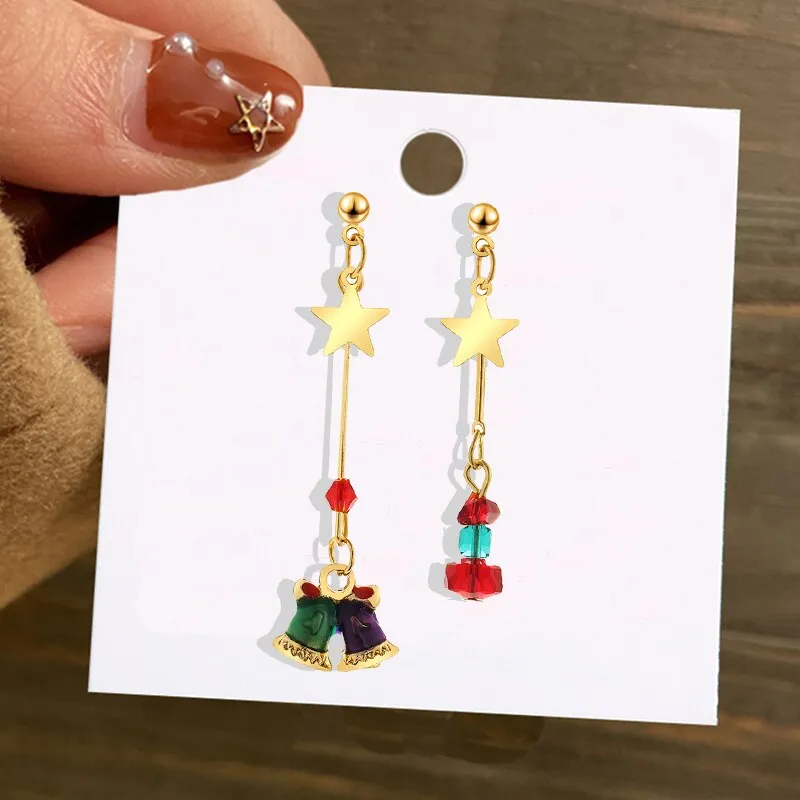 Christmas Circle Round Heart Deer Elk Pendant Earrings for Women Creative Festival Dangle Earrings Jewelry Accessories