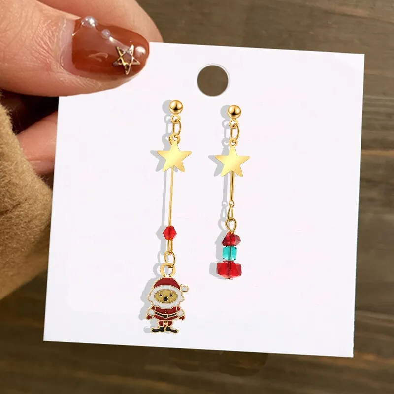 Christmas Circle Round Heart Deer Elk Pendant Earrings for Women Creative Festival Dangle Earrings Jewelry Accessories