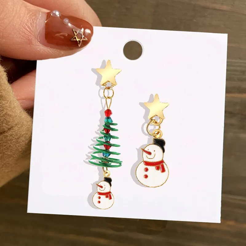 Christmas Circle Round Heart Deer Elk Pendant Earrings for Women Creative Festival Dangle Earrings Jewelry Accessories