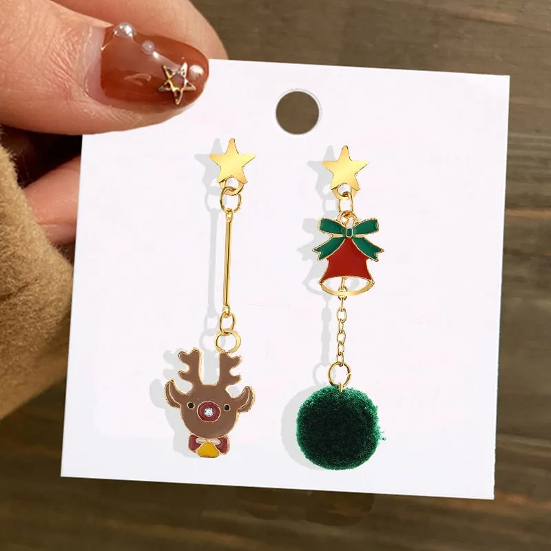 Christmas Circle Round Heart Deer Elk Pendant Earrings for Women Creative Festival Dangle Earrings Jewelry Accessories