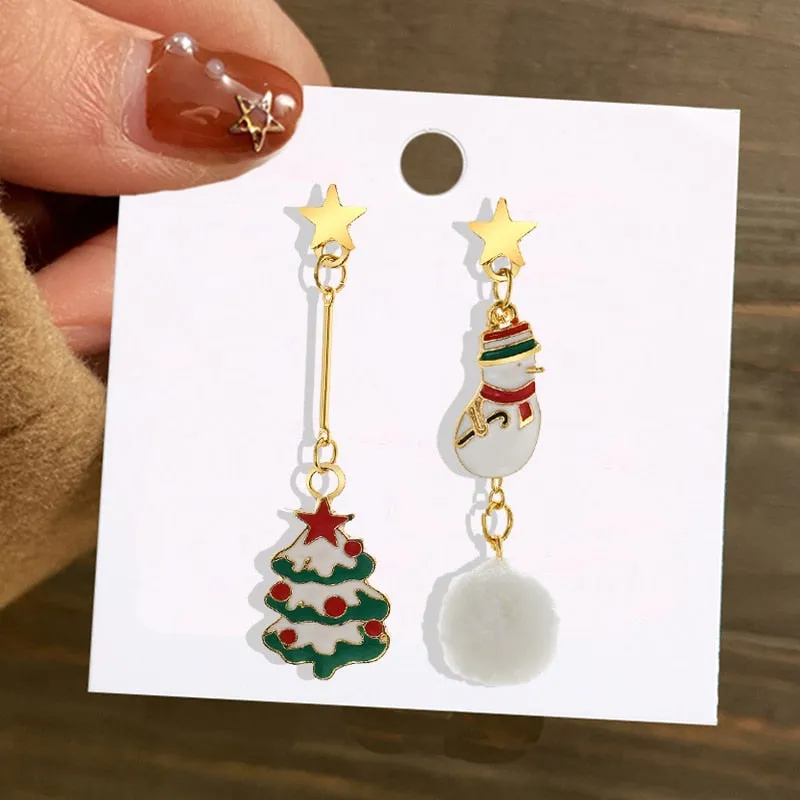 Christmas Circle Round Heart Deer Elk Pendant Earrings for Women Creative Festival Dangle Earrings Jewelry Accessories