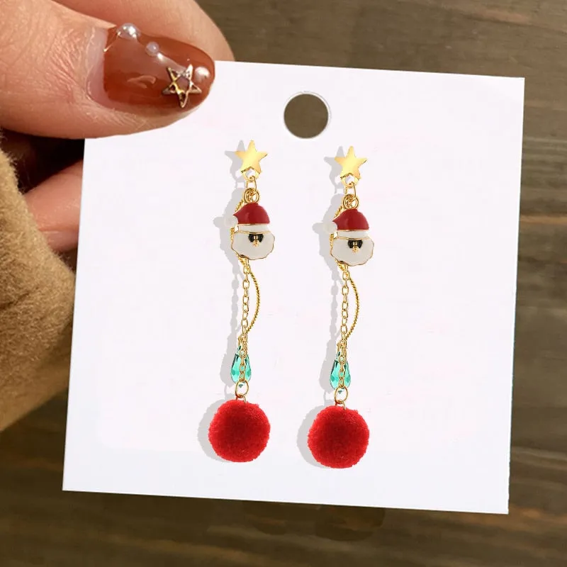 Christmas Circle Round Heart Deer Elk Pendant Earrings for Women Creative Festival Dangle Earrings Jewelry Accessories