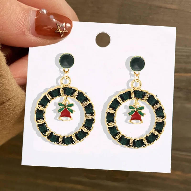 Christmas Circle Round Heart Deer Elk Pendant Earrings for Women Creative Festival Dangle Earrings Jewelry Accessories