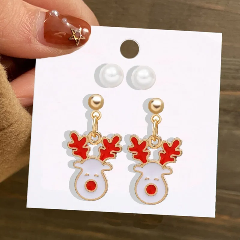 Christmas Circle Round Heart Deer Elk Pendant Earrings for Women Creative Festival Dangle Earrings Jewelry Accessories