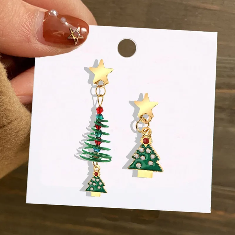 Christmas Circle Round Heart Deer Elk Pendant Earrings for Women Creative Festival Dangle Earrings Jewelry Accessories