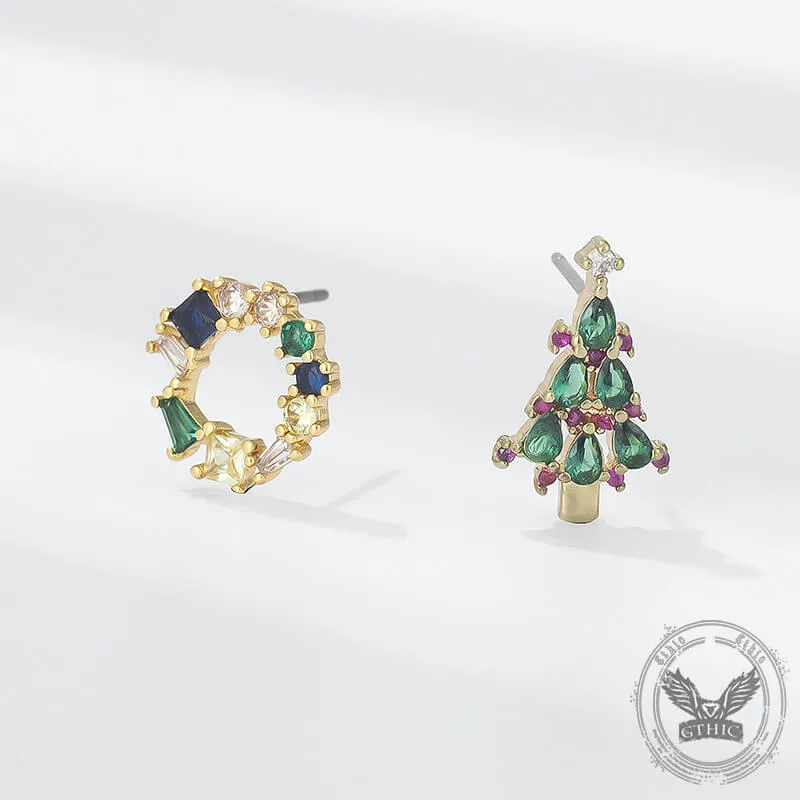 Christmas Tree Wreath Simple Zircon Copper Earrings
