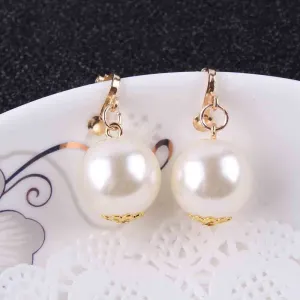 Classic simple Elegant 14mm big imitation pearl clip on earrings