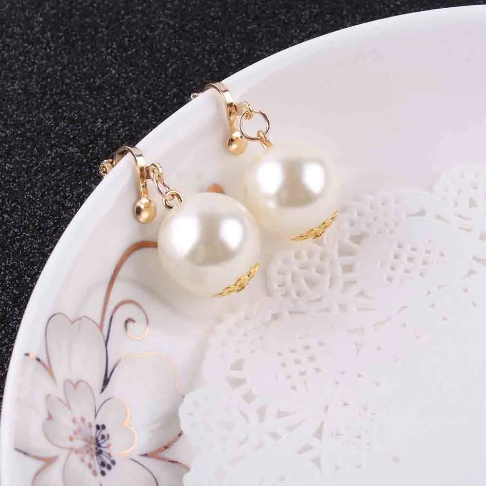 Classic simple Elegant 14mm big imitation pearl clip on earrings
