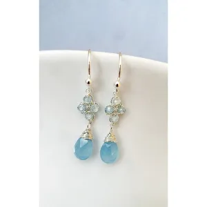 Clover Earrings 4715 with Natural Blue Zircons and Aqua Chalcedony Drops by Michelle Pressler Jewelry