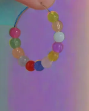Color Block Bead Decor Hoop Earrings
