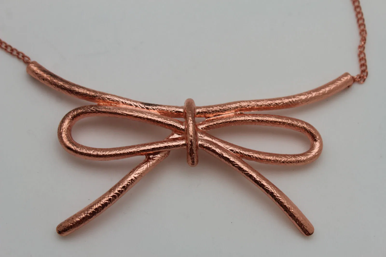 Copper Silver Chain Knot Bow Tie Charm Necklace Earrings Set