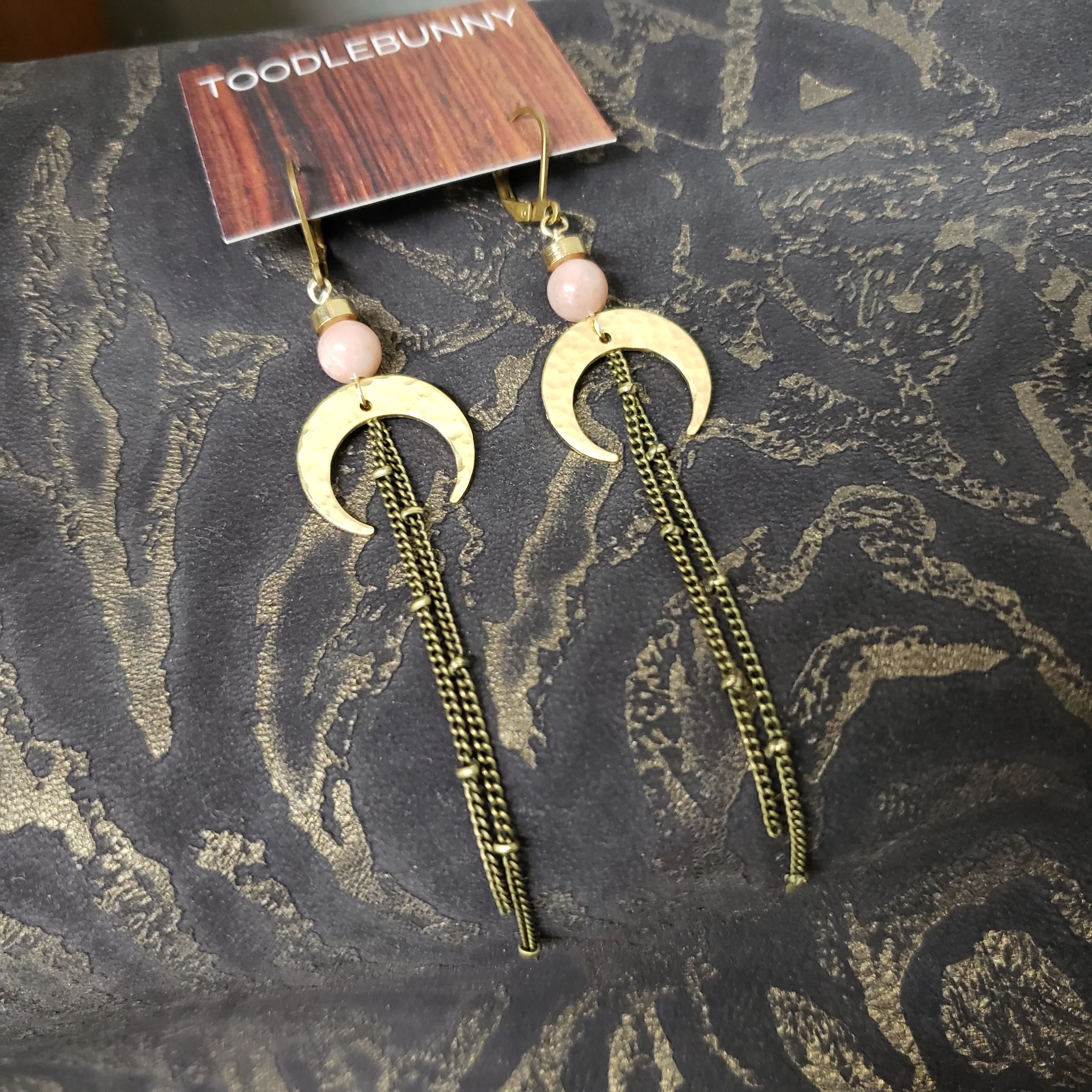 Crescent Moon Duster Earrings - Pink