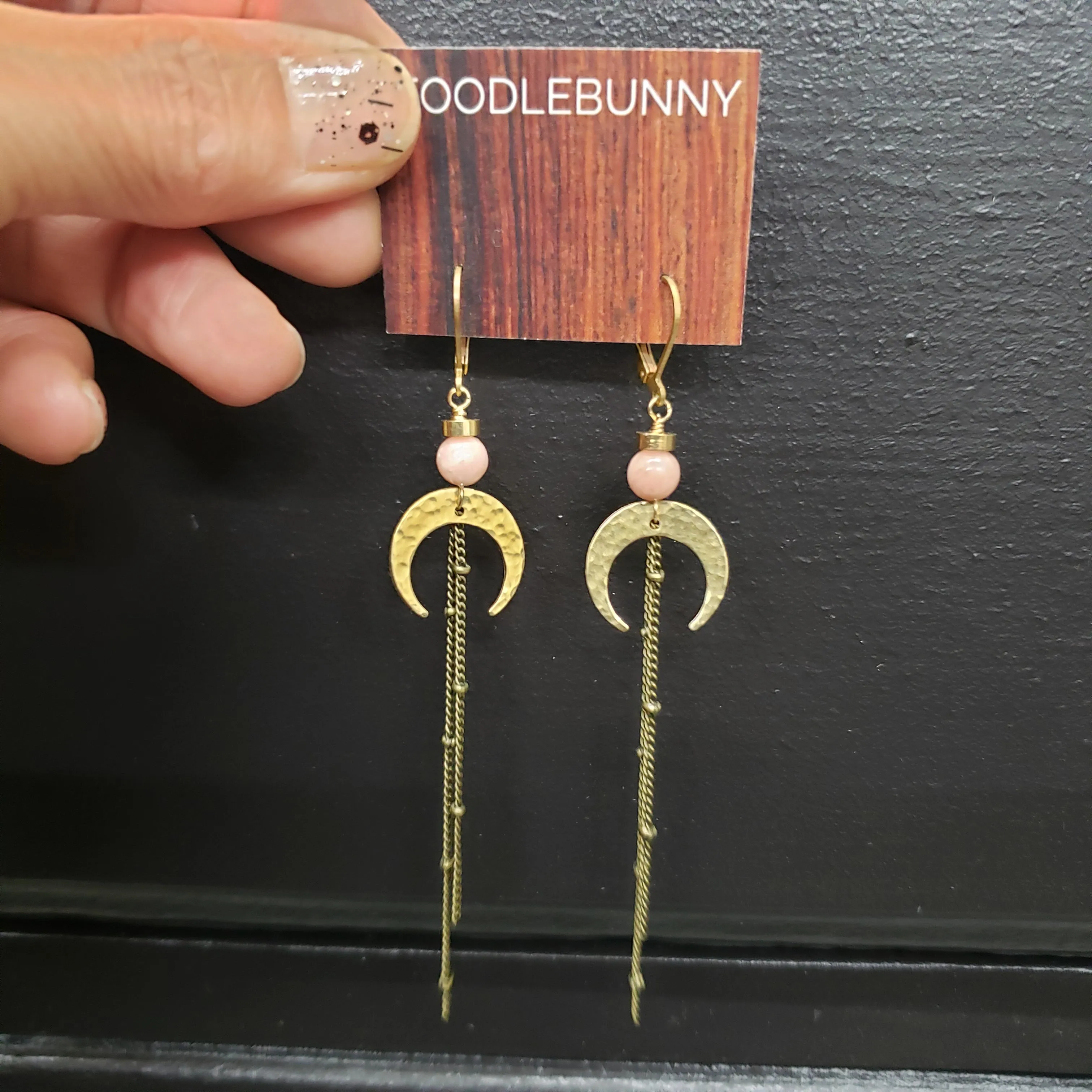 Crescent Moon Duster Earrings - Pink