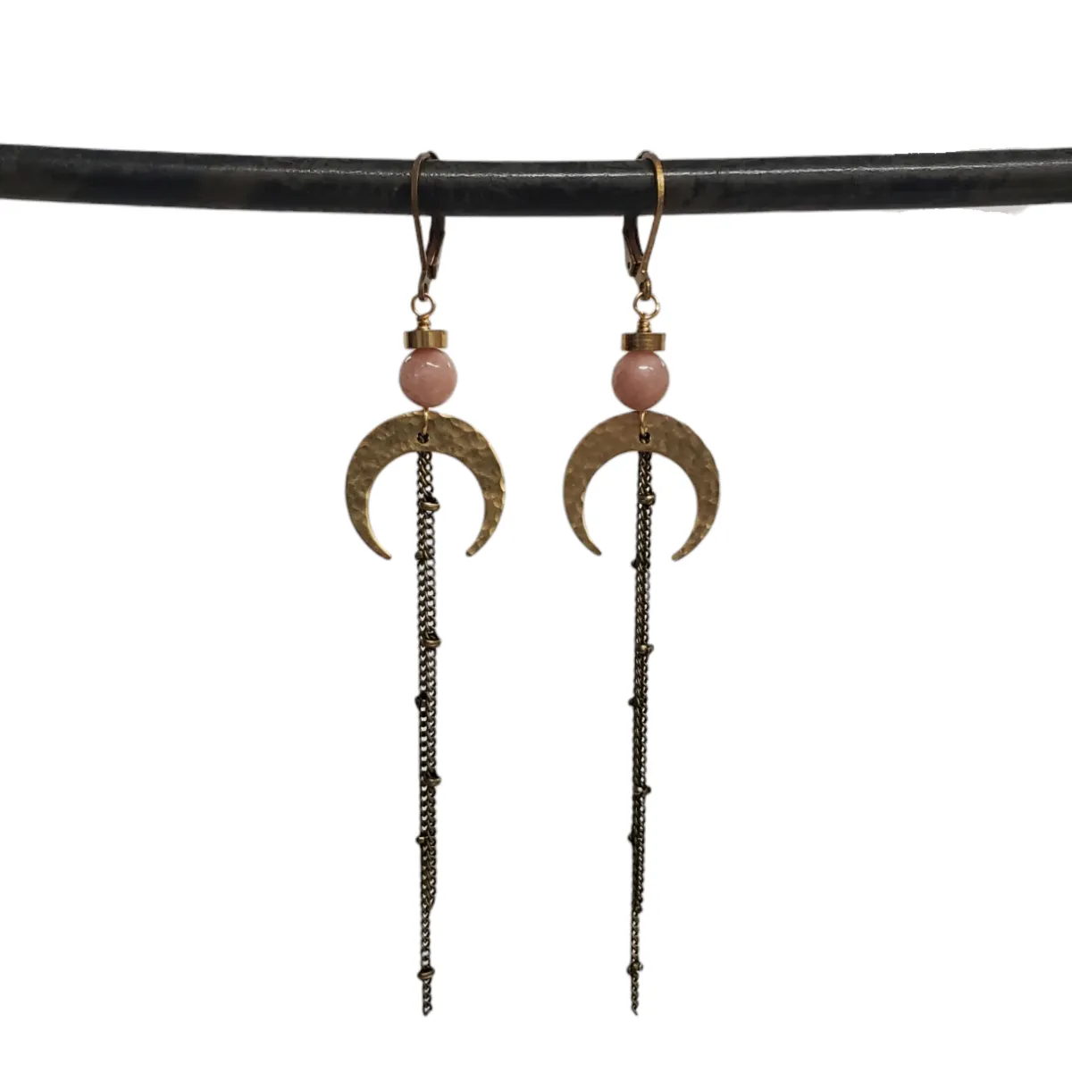 Crescent Moon Duster Earrings - Pink