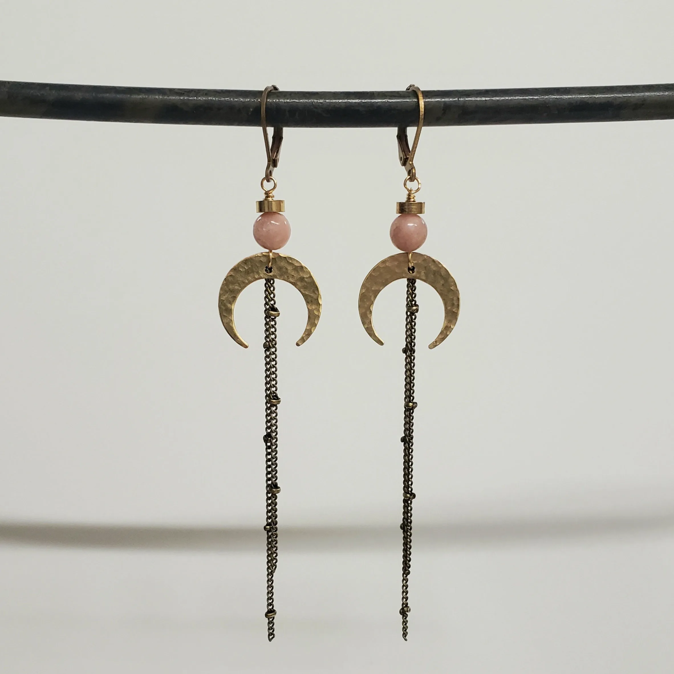 Crescent Moon Duster Earrings - Pink