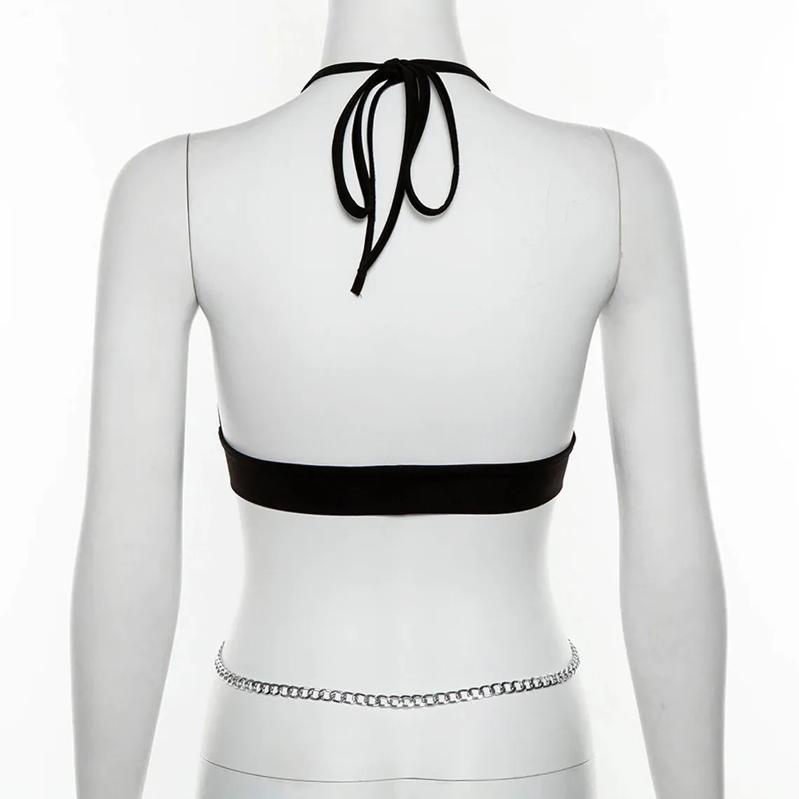 Crossed Waist Chains Black Punk Camisole Top