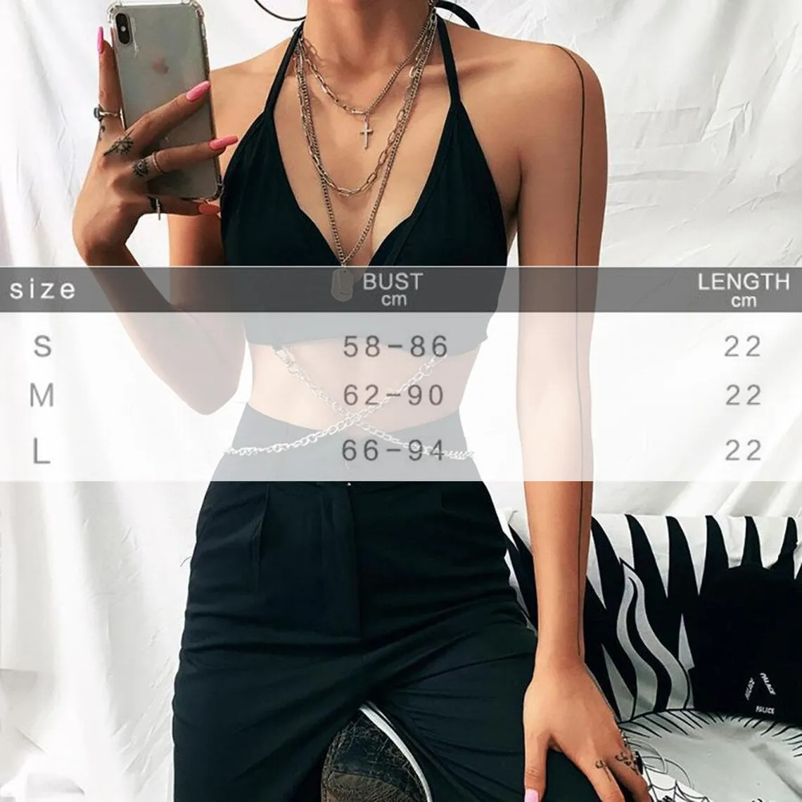 Crossed Waist Chains Black Punk Camisole Top