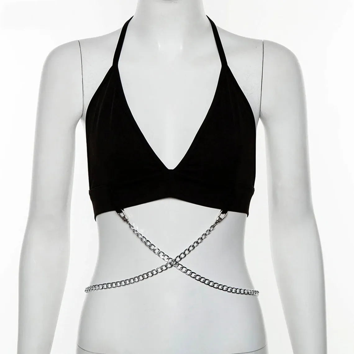 Crossed Waist Chains Black Punk Camisole Top