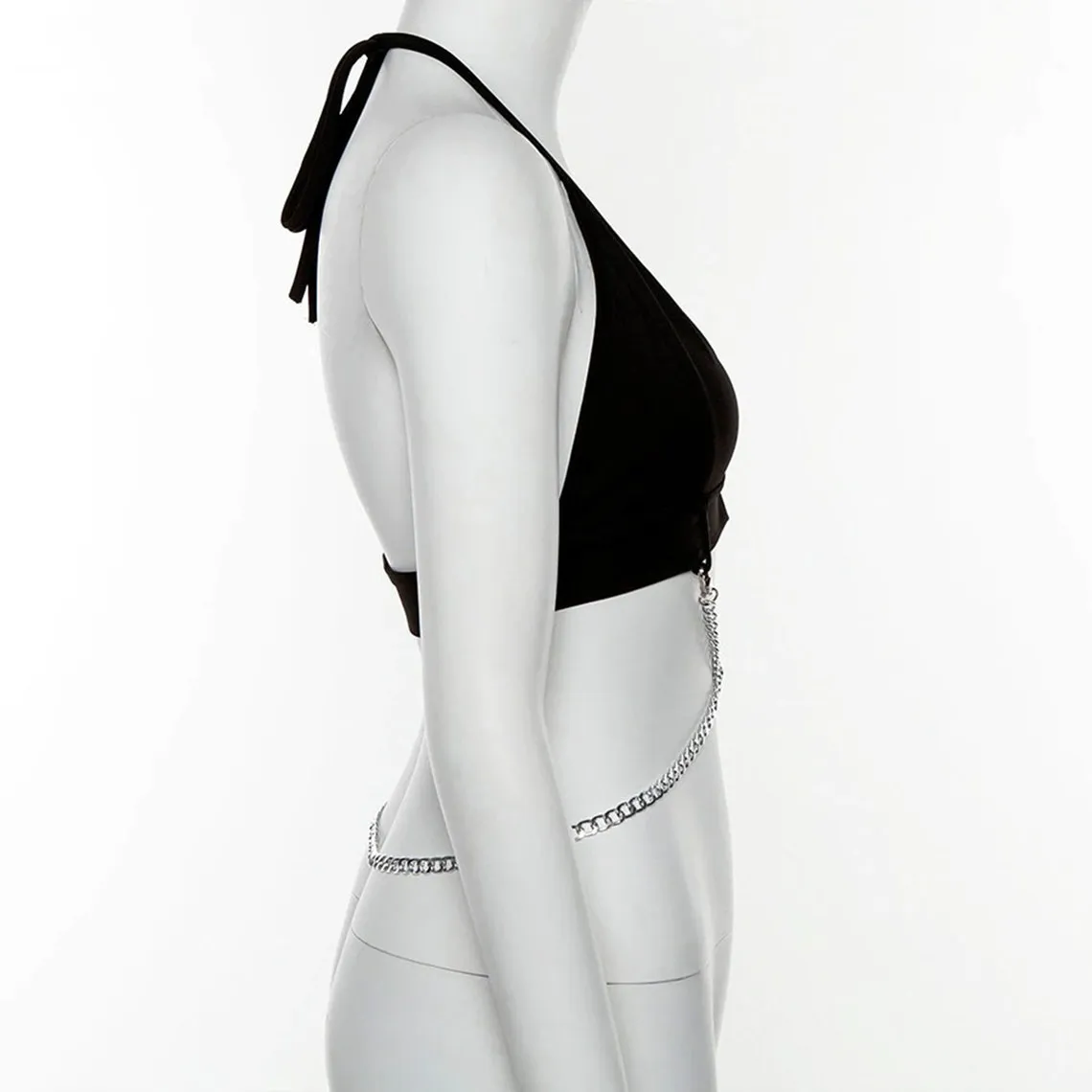 Crossed Waist Chains Black Punk Camisole Top