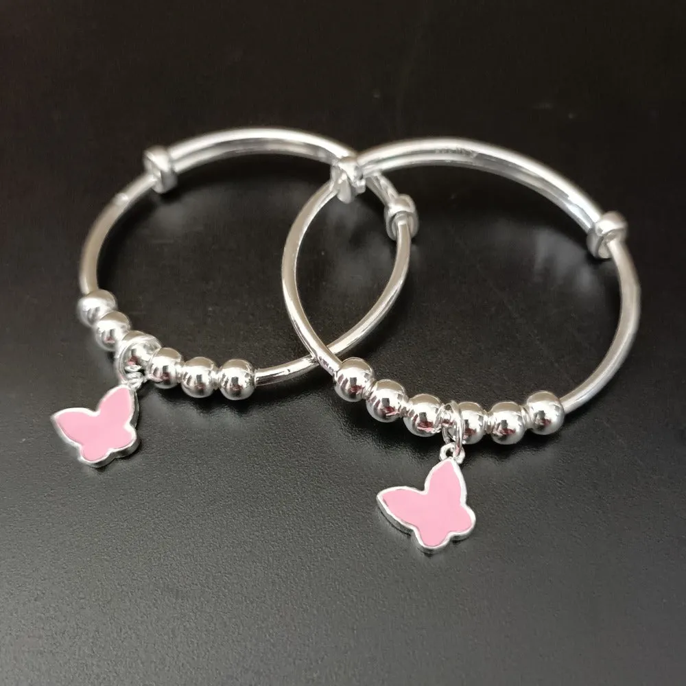 Designer Unisex Silver  Baby Bangle Set (Design 143)