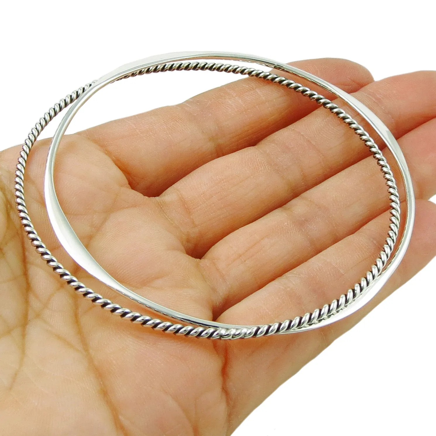 Double Stack Sterling Silver Bangles for Women