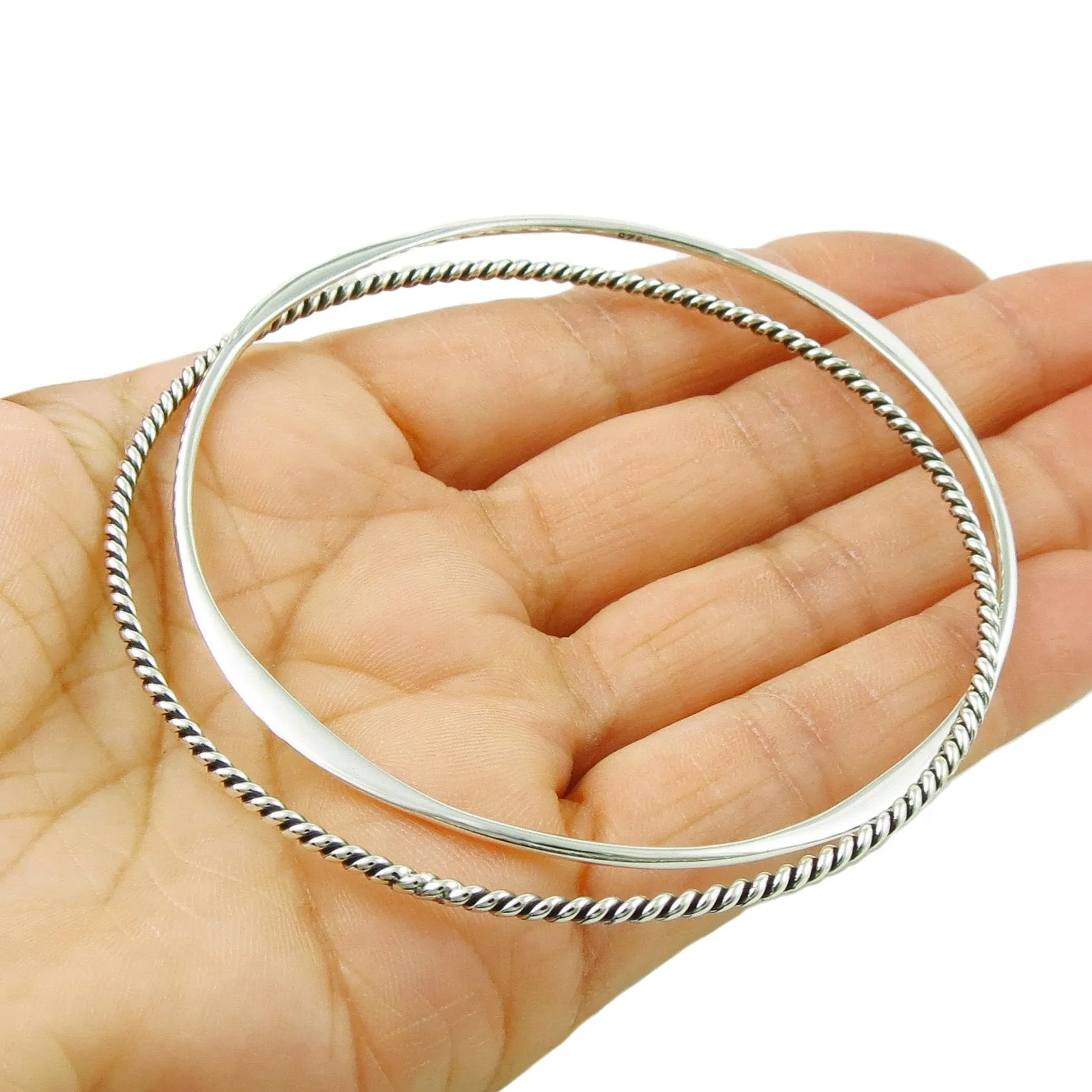 Double Stack Sterling Silver Bangles for Women