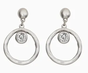 ECLIPSE Organic Shape Silver Circle Crystal Drop Earrings